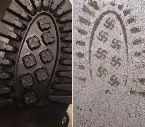 军靴鞋底现“卐”厂商：中国制造的错