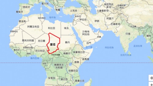 非洲國家查德（紅框處）南部有大批來自於南方的中非共和國難民。