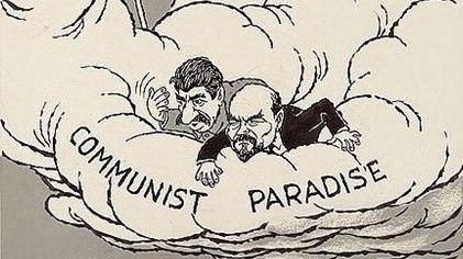 斯大林做报告说：“共产主义已经出现在苏联的地平线上了。”老工人不知道什么是地平线，回家后问儿子，儿子说：“地平线就是能看到却永远走不到的一条线。”