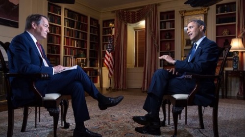 2013年，查理．羅斯訪問歐巴馬