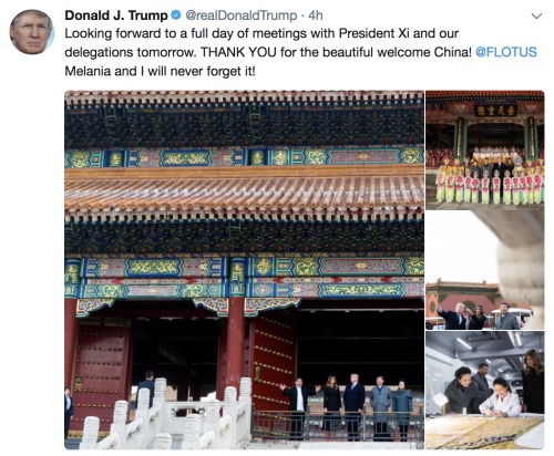 川普在中國發的第三條推文