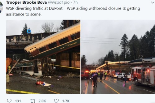 美国华盛顿州列车脱轨至少3死100伤组图/视频