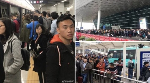 深圳地鐵發生碾壓事件，造成機場、地鐵站大批市民滯留。