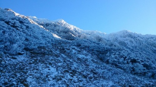 台湾玉山6日降下今年入冬以来的第一次雪。