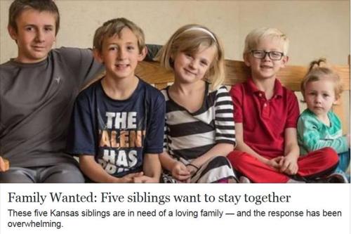 5兄弟姐妹求被收养在一起全美爱心爆棚