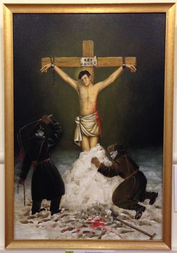 澳洲波兰裔画家芭芭拉．沙费尔创作的油画 《忍无可忍——法轮功学员陈爱忠遭受的酷刑折磨》