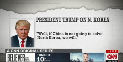 美國總統川普表示，會單獨對朝鮮採取軍事行動（視頻截圖）