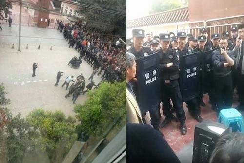 泸州市泸县太伏中学学生赵鑫身亡，当局出动警察镇压抗议。（网络图片）