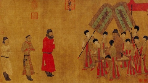 〈步辇图〉正是描绘了禄东赞朝见唐太宗时的场景