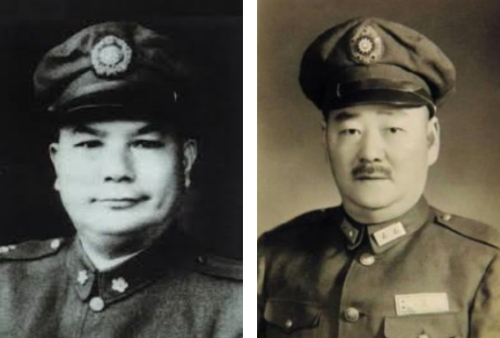 夏威任抗日第四战区副司令长官，刘峙（右）后任第五战区司令长官。图为抗战胜利后的夏威和刘峙。