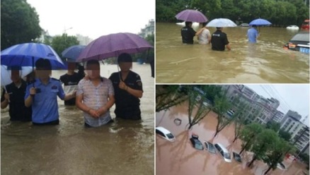 南京暴雨水淹及腰公安押嫌犯疑作秀