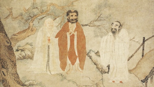道、儒、佛三教始祖老子、孔子和释迦牟尼的画像。