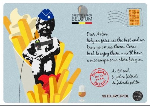 寄卡通明信片給逃犯歐洲警察說「想你」組圖/視頻