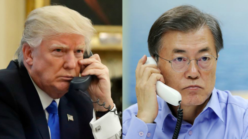 美國總統川普（左）與韓國總統文在寅