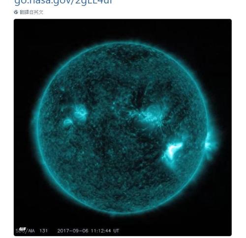 NASA表示，太陽6日噴發2次高強度閃焰。