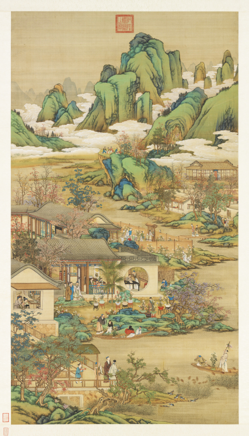 这一幅清院画十二月令图，描绘九月的菊花会。