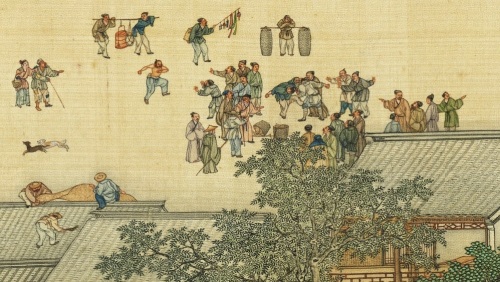 古画中的市集、小贩和乞丐。（图片来源:公用领域，台湾国立故宫博物院）