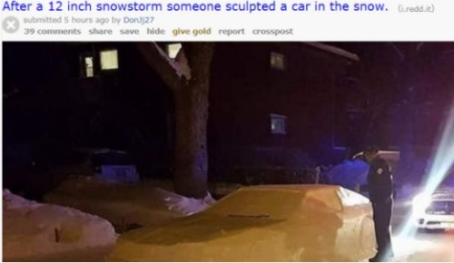 小夥用雪堆成一輛車停路邊警察開罰單這樣寫