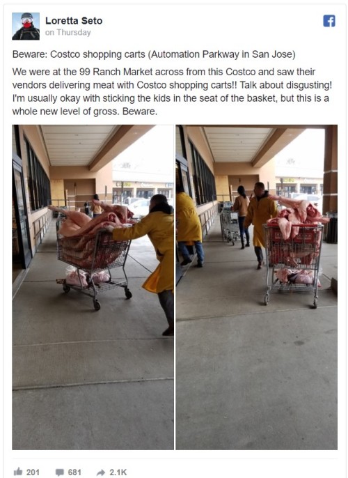 美国华人超市用购物车装生猪肉遭曝光 