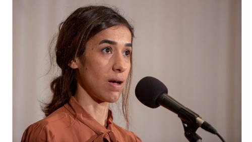 2018年诺贝尔和平奖的得主Nadia Murad在华盛顿DC举行新闻发布会