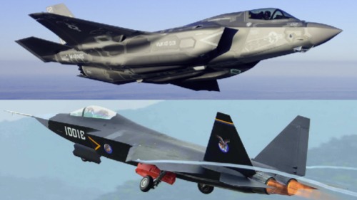 美军F-35战斗机（上）与中国J-31战斗机