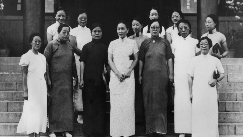 1938年3月10日中國戰時兒童保育會在漢口成立，宋美齡（前排左四）任理事長。