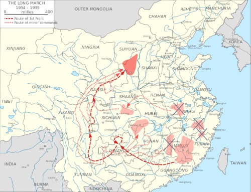 第五次围剿，国军消灭赣南共区，图为共匪逃窜路线。