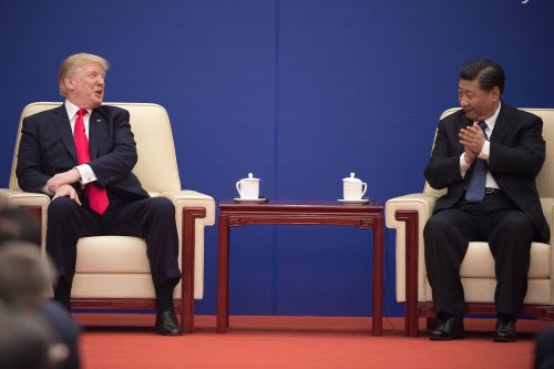 2017年11月9日，川普和习近平出席了在北京人民大会堂举行的商业领袖活动。