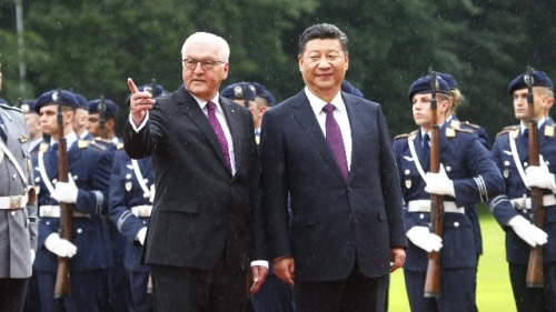  2017年7月5日，德国总统施泰因迈尔在柏林总统府接见中国国家主席习近平。