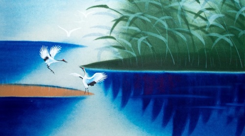 水墨畫中的白鶴。