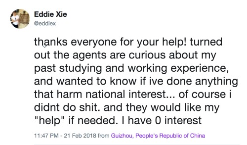 一位曾在美工推特公司工作过的程序员，近日在国内，被贵州国安部门约谈