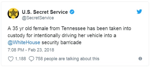女子开车撞白宫附近屏障川普赞特勤局反应迅速