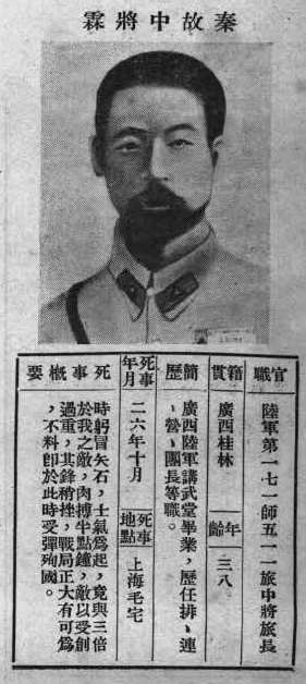 《抗戰軍人忠烈錄》中的秦霖烈士遺像。