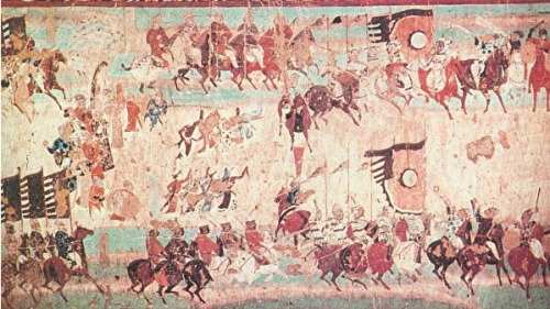 唐 张议潮统军出行图，敦煌莫高窟156窟壁画。