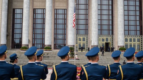 图为中共官方欢迎美国总统川普的三军仪仗队