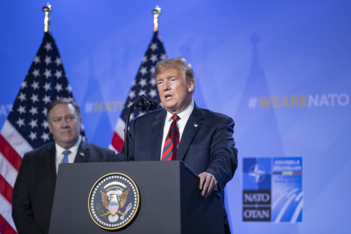 美國總統川普在2018年的北約峰會上。（圖片來源：Getty Images）