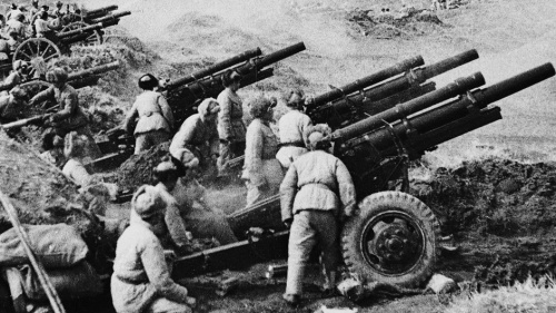 1948年，林彪四野共軍攻打錦州國軍時的炮兵陣地。