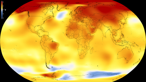 该地图显示了2013年至2017年地球的平均全球气温。