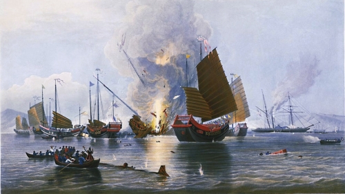 1841年1月7日虎门之战，清军与英国海军在穿鼻湾激战。（图片来源:公用领域）