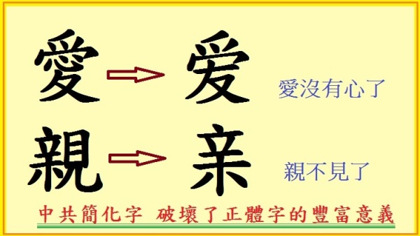 中共的簡體字破壞了中華文字的豐富意義。
