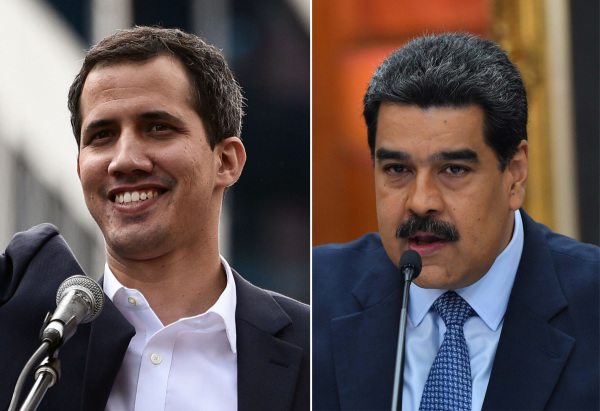 委內瑞拉駐美武官表承認瓜伊多（左）是唯一合法總統，並呼籲委內瑞拉所有拿著武器的軍人不要聽命馬杜羅（右）政權去攻擊人民。