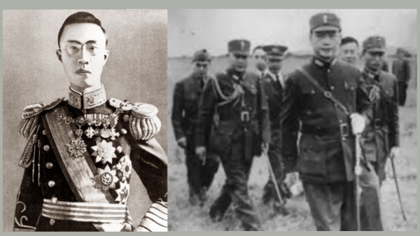 （左）伪满洲国元首溥仪。（右）南京伪国民政府主席汪精卫