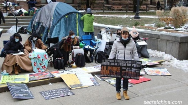 11月16日，多倫多大學、約克大學等學府香港留學生在舊市政廳外進行為時48小時的絕食活動，聲援香港大學生。