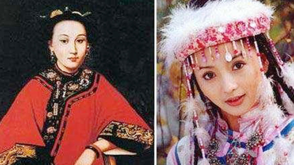 乾隆皇帝的“香妃”容妃画像。（右）电视剧《还珠格格》中的“香妃”