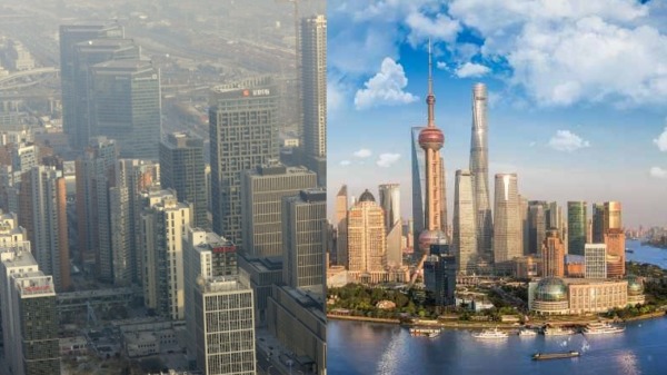 图为北京中央商务区与上海浦东的合成图