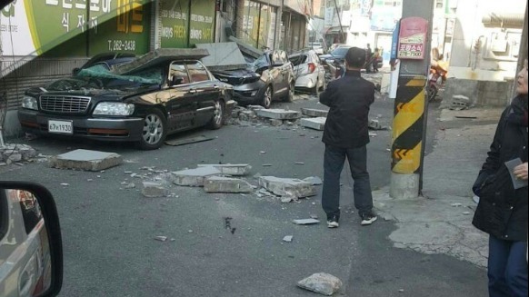 2017年11月15日，南韓發生了規模5.4的浦項地震，圖為震後的浦項市。