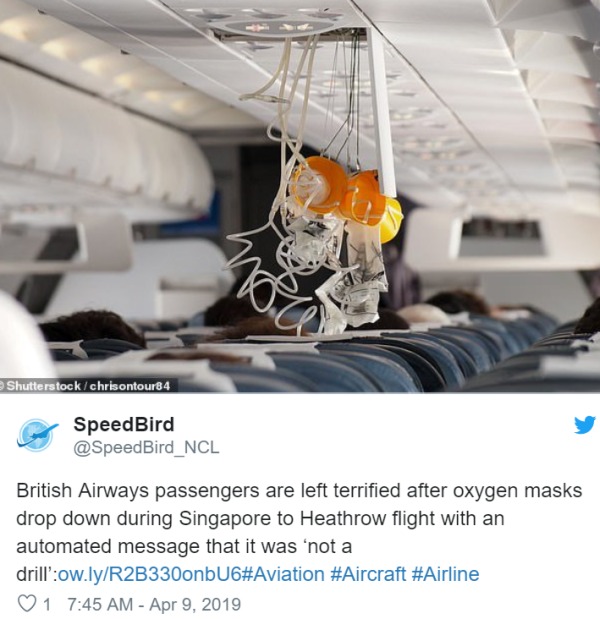 英航這波操作嚇壞乘客：燈光熄滅 氧氣罩脫落