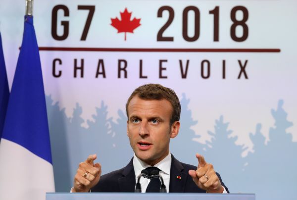 法國總統馬克龍在2018年 G7峰會上講話。