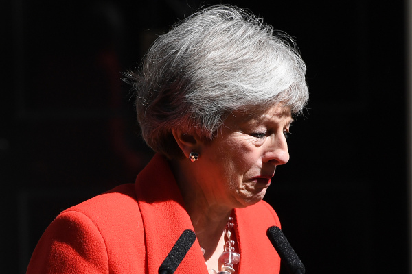 2019年5月24日，英國首相特蕾莎．梅發表辭職告白時傷心落淚。