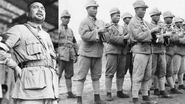 （左）西北軍首領馮玉祥。（右）1920年代的西北軍手槍隊